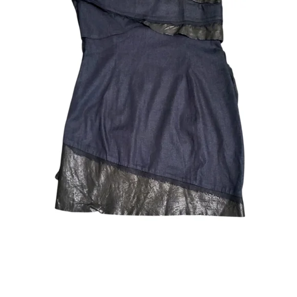 Alice + Olivia Black One Shoulder Cotton Silk Leather Dress Womens Size M - Picture 8 of 12